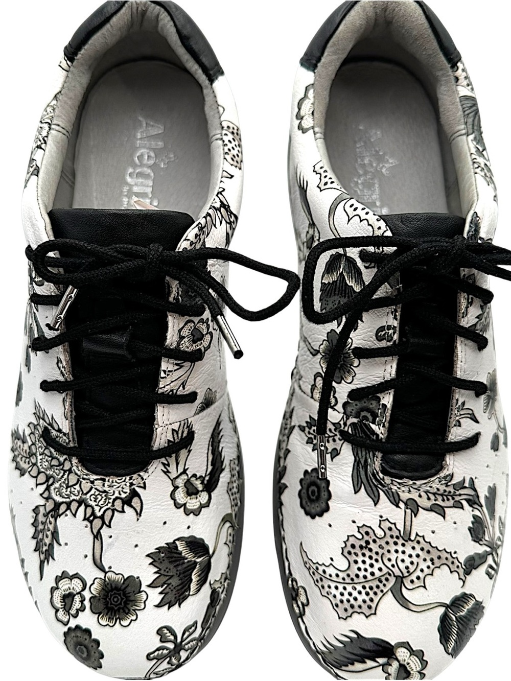 Alegria Keli Shoes Women’s 38 US 7.5-8 Black White Floral Leather Nurse